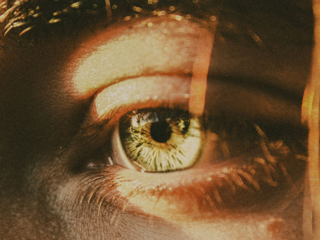 Ein grünes Auge in Nahaufnahme. Softe Farben.